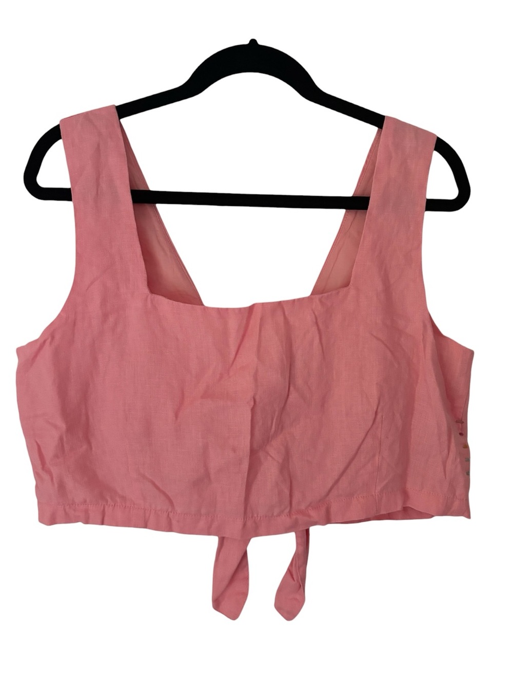 Square-Neck Tie-Back Crop Top in Pretty Pink with Embroidered Detail